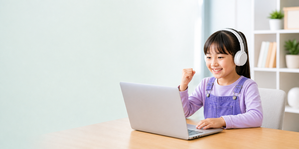 女孩在一對一線上英文課程中建立學習成就感